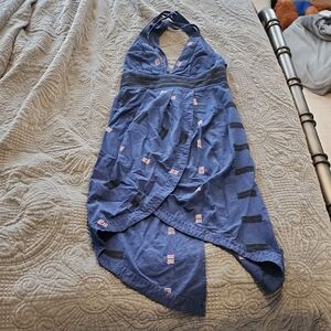 Free people new romantics Blue Halter Dress with Pink and Black Accents
